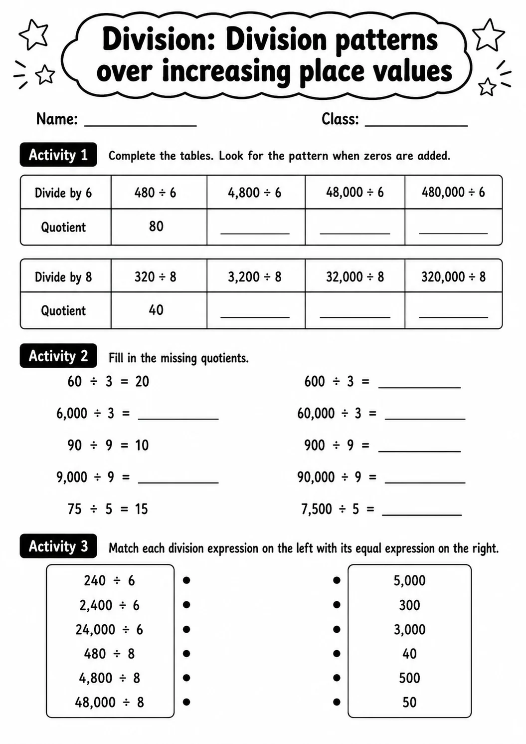 Grade 5 Division Math Worksheet Pack printable worksheet pack preview
