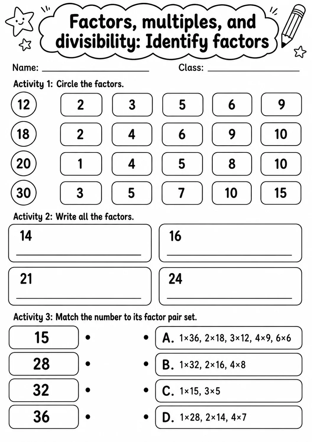Grade 5 Factors, Multiples, And Divisibility Math Worksheet Pack printable worksheet pack preview