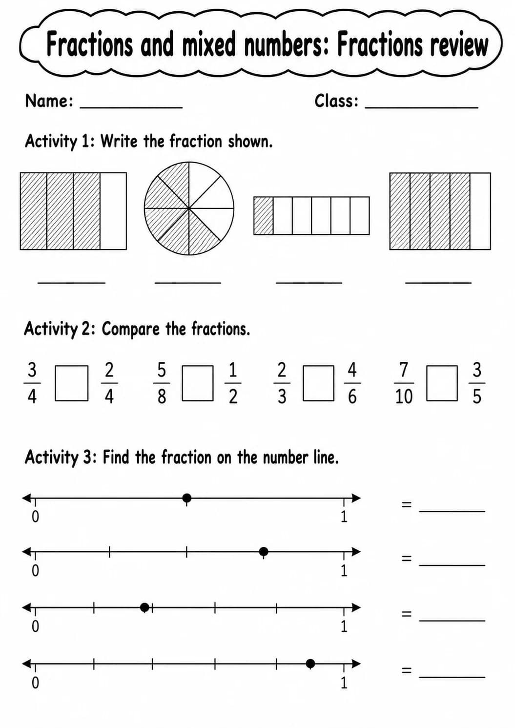 Grade 5 Fractions And Mixed Numbers Math Worksheet Pack printable worksheet pack preview