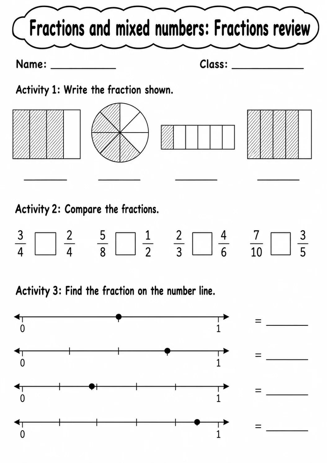 Grade 5 Fractions And Mixed Numbers Math Worksheet Pack printable worksheet pack preview