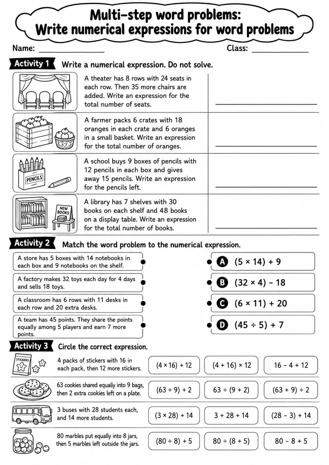 Grade 5 Multi-step Word Problems Math Worksheet Pack printable worksheet pack preview