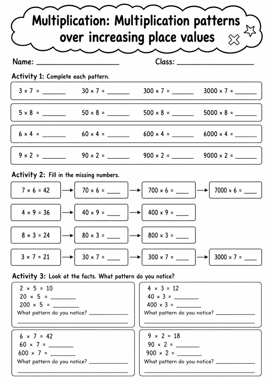 Grade 5 Multiplication Math Worksheet Pack printable worksheet pack preview
