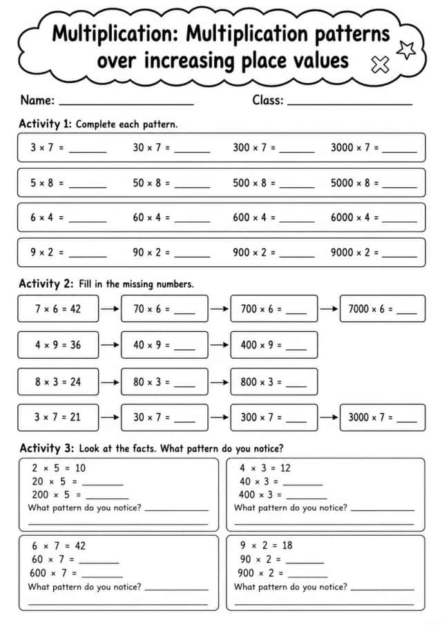 Grade 5 Multiplication Math Worksheet Pack