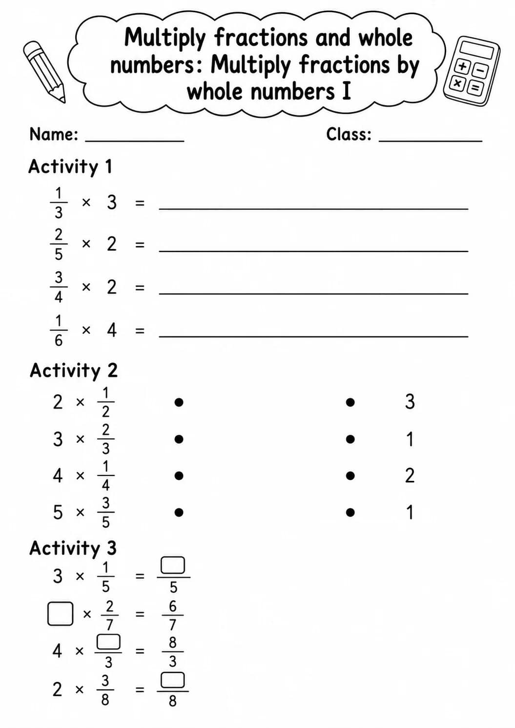 Grade 5 Multiply Fractions And Whole Numbers Math Worksheet Pack printable worksheet pack preview