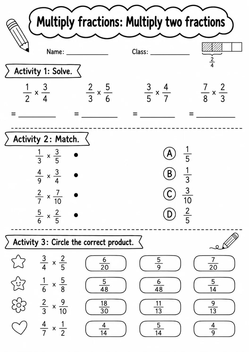 Grade 5 Multiply Fractions Math Worksheet Pack printable worksheet pack preview
