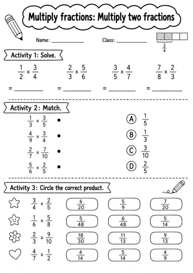 Grade 5 Multiply Fractions Math Worksheet Pack