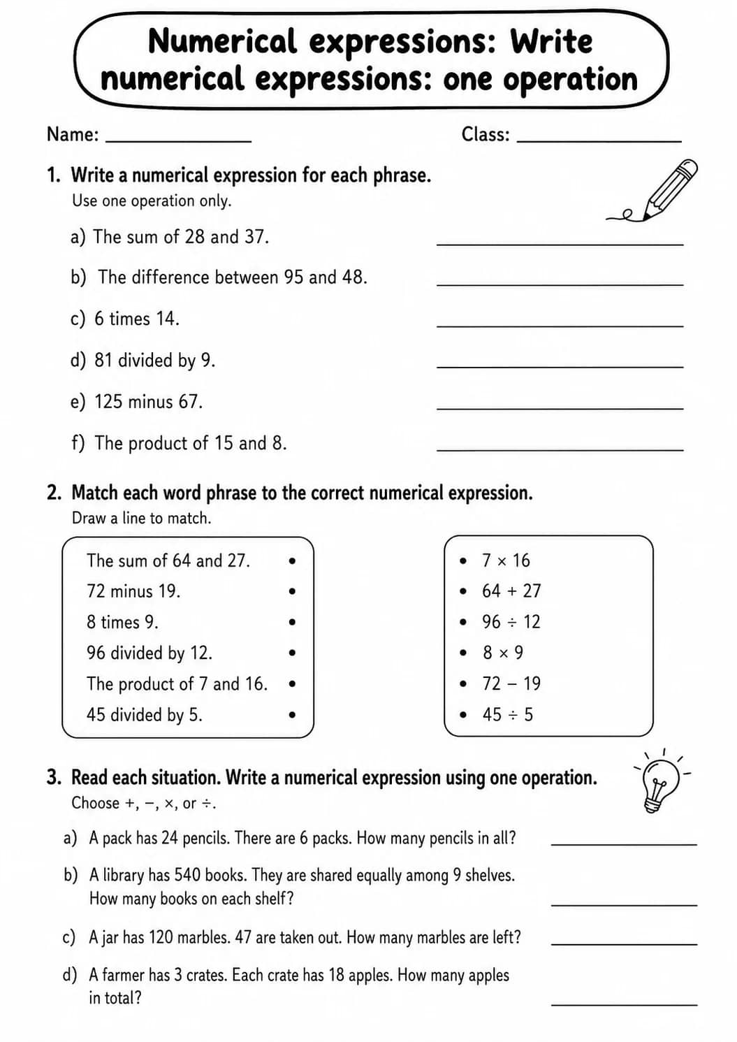 Grade 5 Numerical Expressions Math Worksheet Pack printable worksheet pack preview