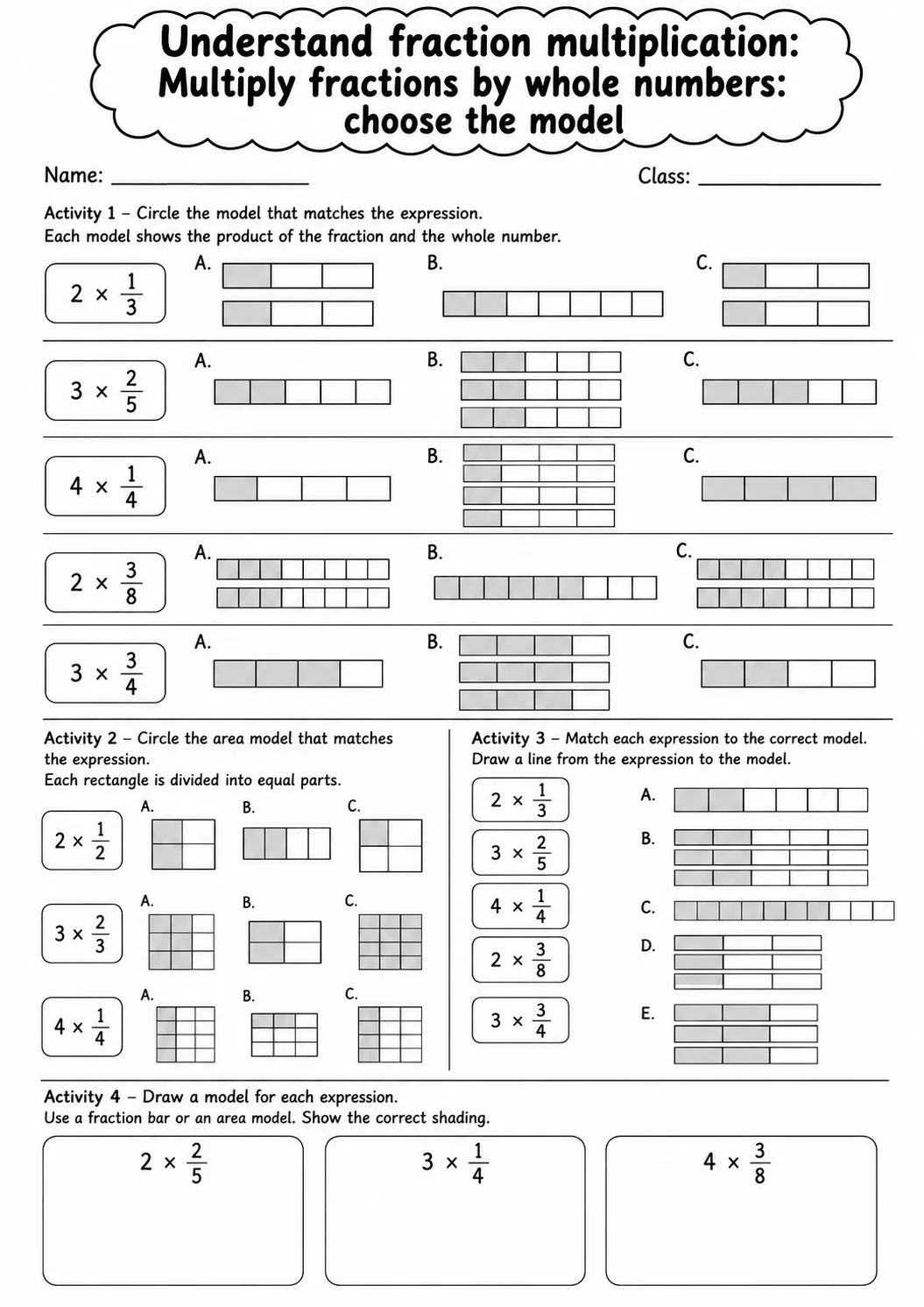 Grade 5 Understand Fraction Multiplication Math Worksheet Pack printable worksheet pack preview