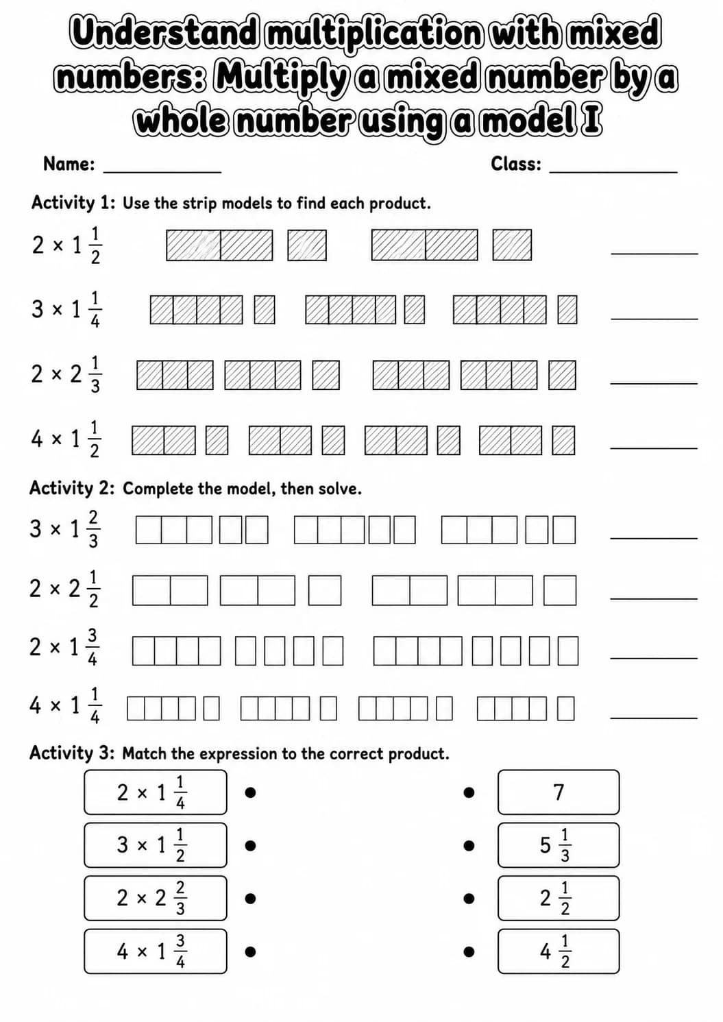 Grade 5 Understand Multiplication With Mixed Numbers Math Worksheet Pack printable worksheet pack preview