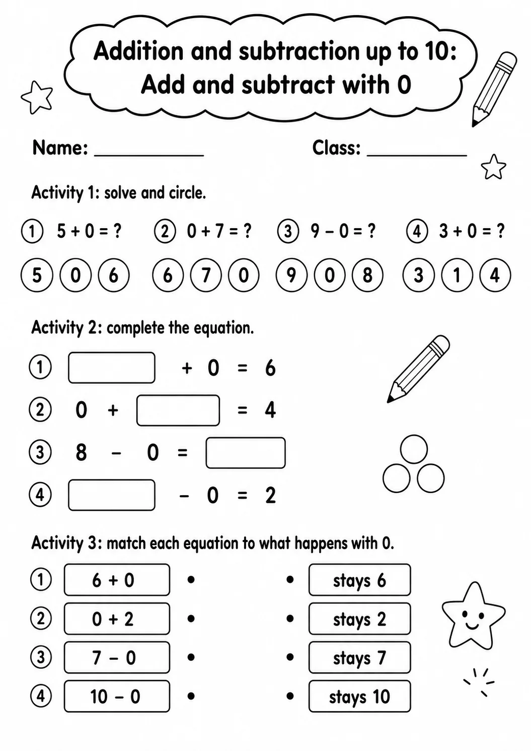 Grade 1 Addition and Subtraction up to 10 Math Worksheet Pack page 2 printable worksheet preview