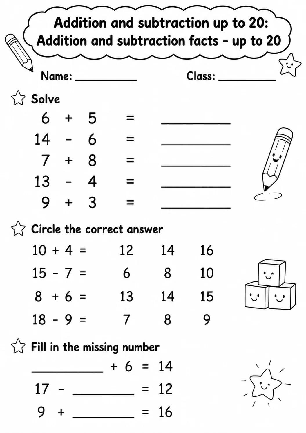 Grade 1 Addition And Subtraction Word Problems Up To 20 Math Worksheet Pack printable worksheet pack preview