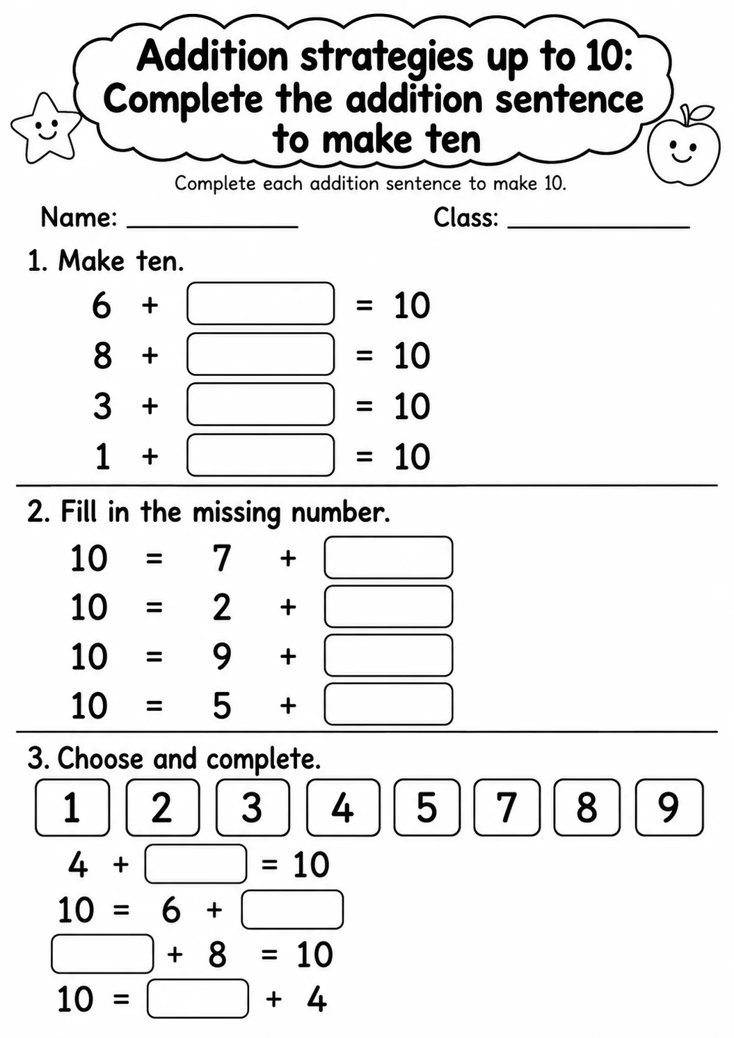 Grade 1 Addition Strategies up to 10 Math Worksheet Pack page 4 printable worksheet preview