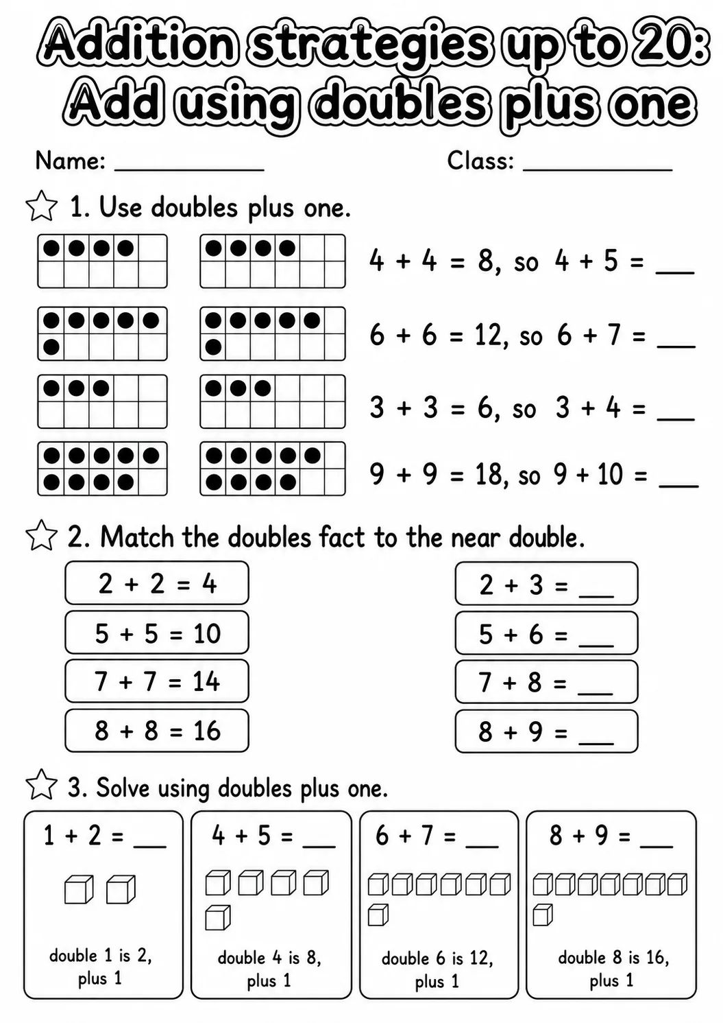 Grade 1 Addition Strategies up to 20 Math Worksheet Pack page 7 printable worksheet preview