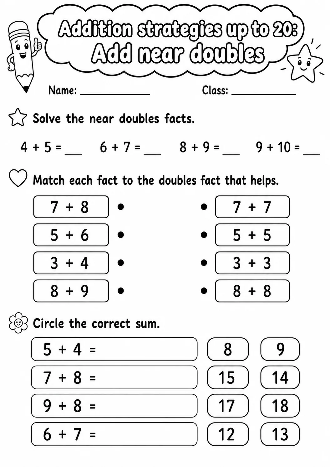 Grade 1 Addition Strategies up to 20 Math Worksheet Pack page 9 printable worksheet preview
