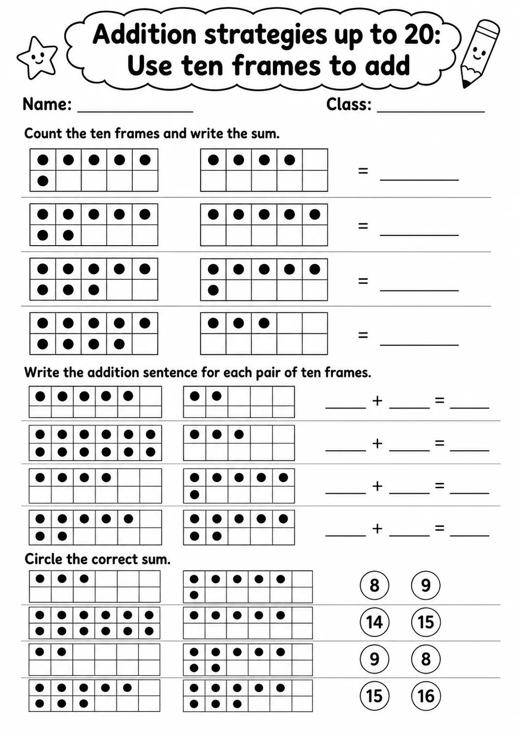 Grade 1 Addition Strategies up to 20 Math Worksheet Pack page 11 printable worksheet preview