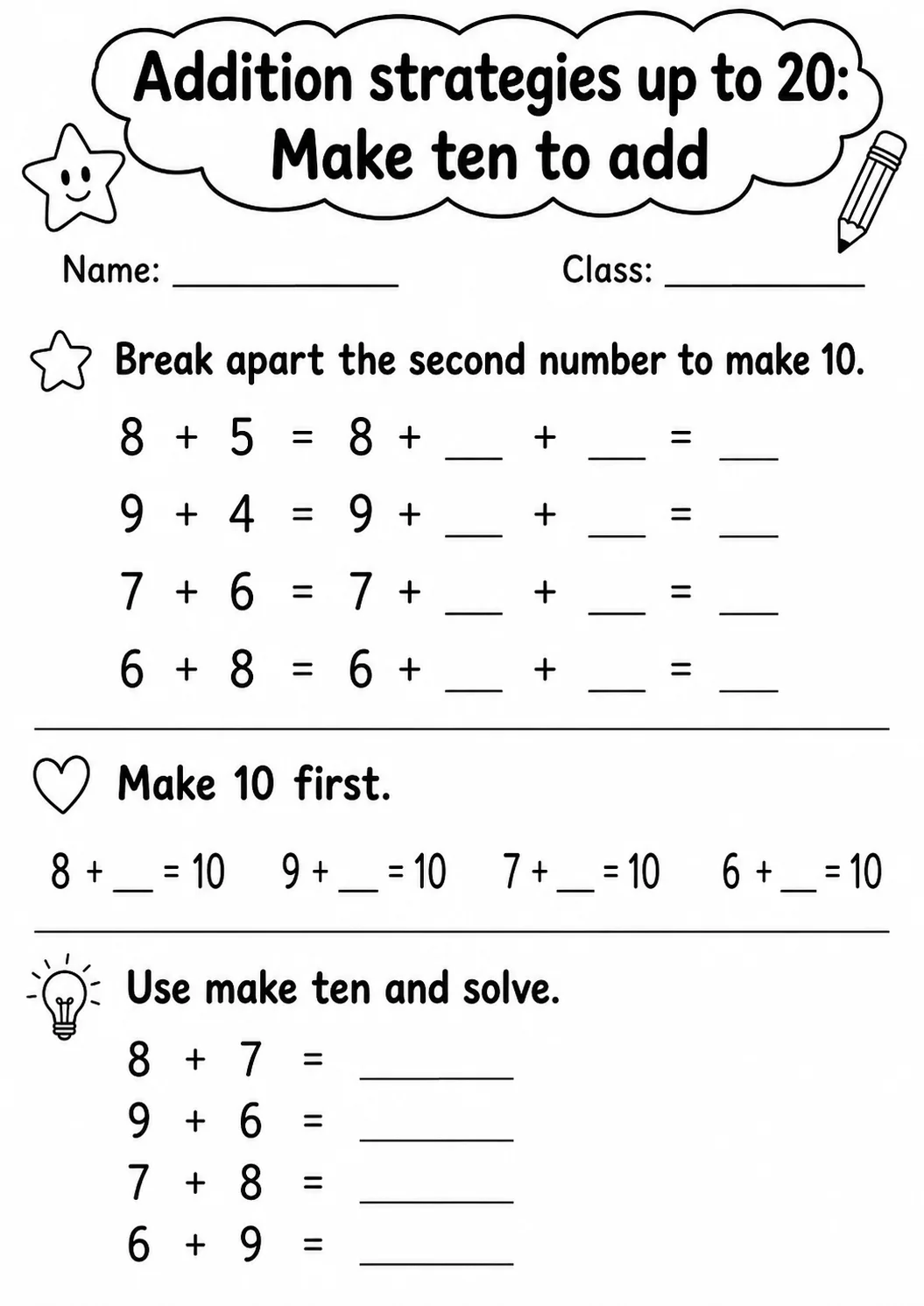 Grade 1 Addition Strategies up to 20 Math Worksheet Pack page 12 printable worksheet preview
