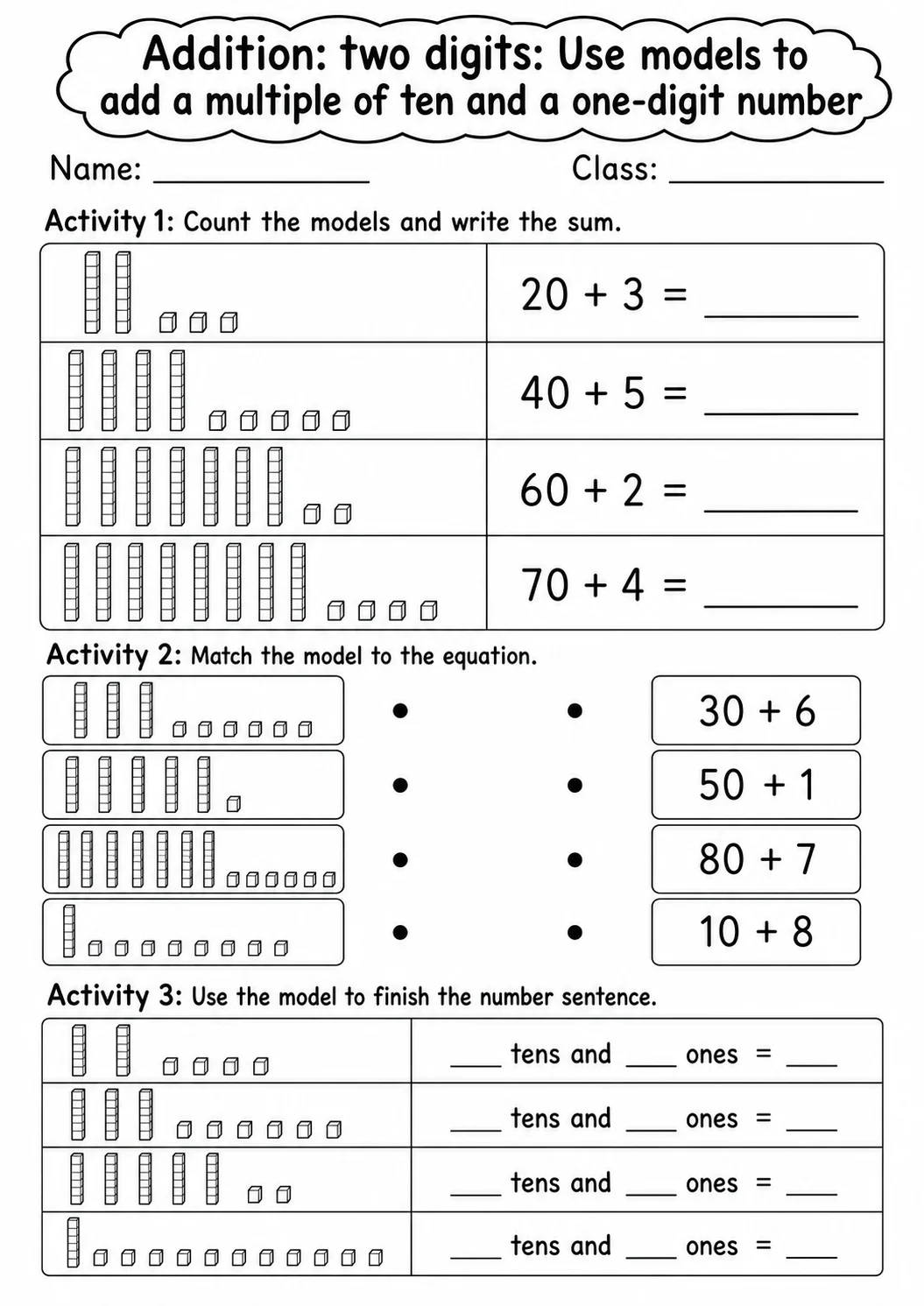 Grade 1 Addition: Two Digits Math Worksheet Pack printable worksheet pack preview