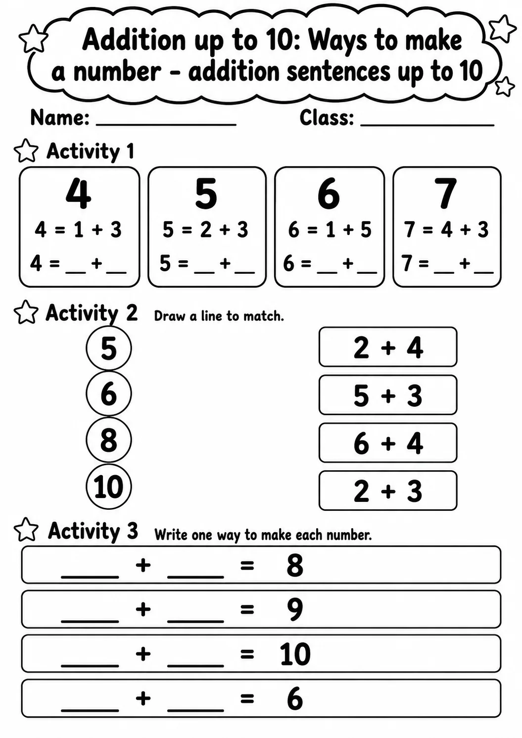 Grade 1 Addition up to 10 Math Worksheet Pack page 4 printable worksheet preview