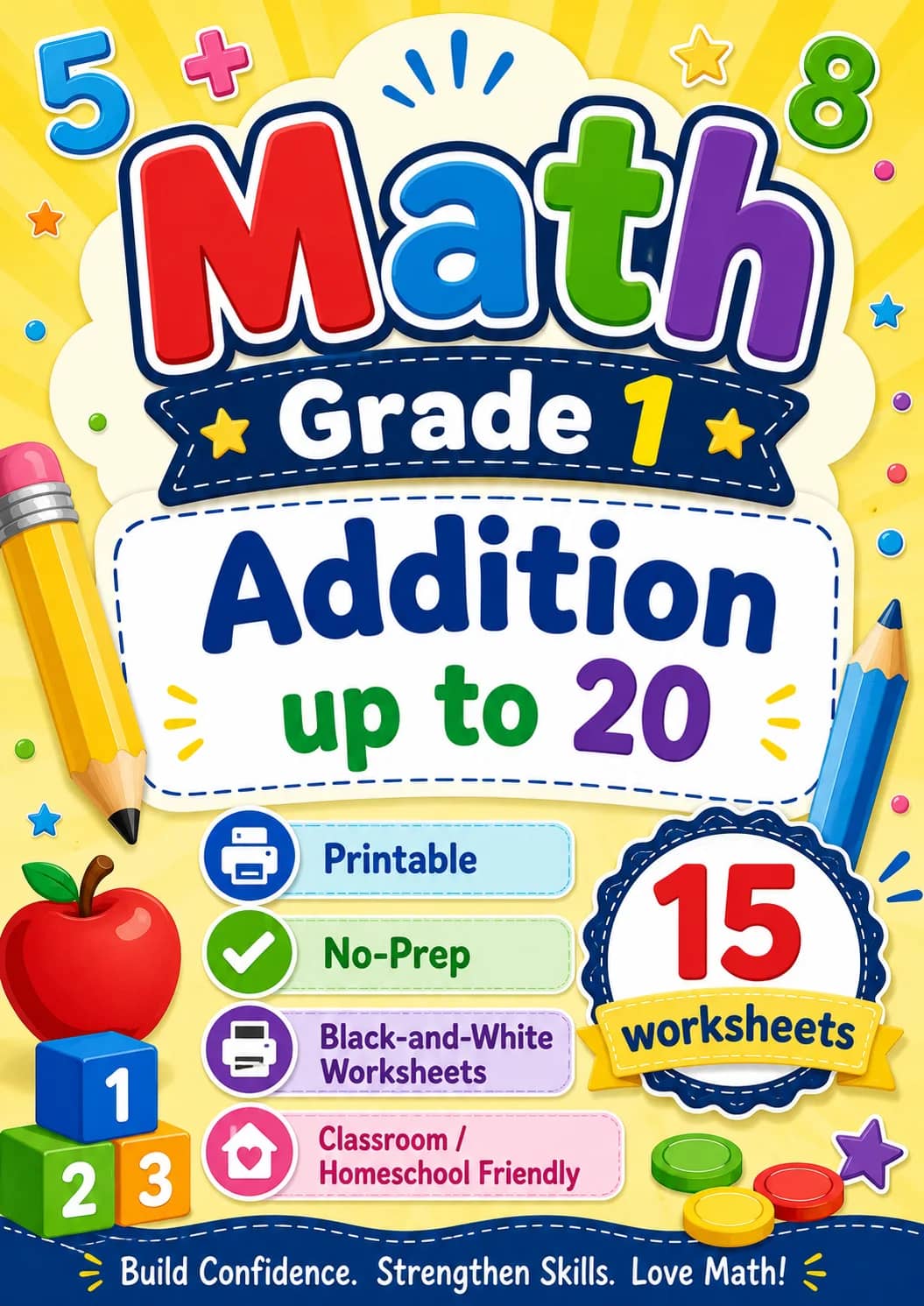 Grade 1 Addition up to 20 Math Worksheet Pack printable worksheet pack preview