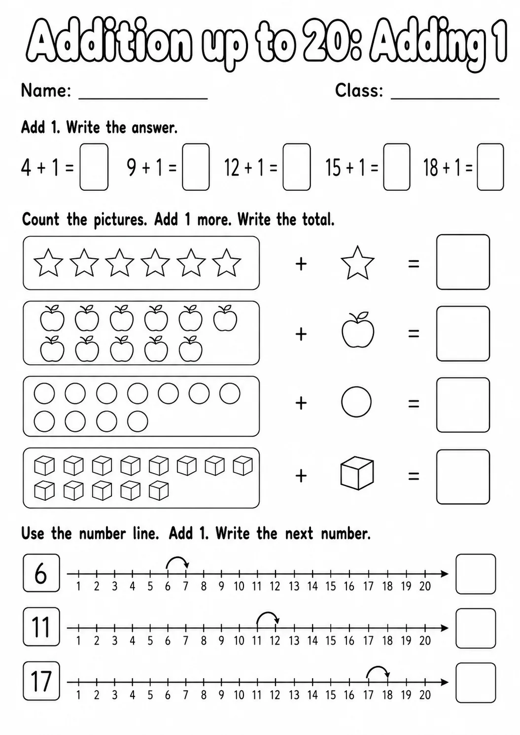 Grade 1 Addition up to 20 Math Worksheet Pack page 2 printable worksheet preview