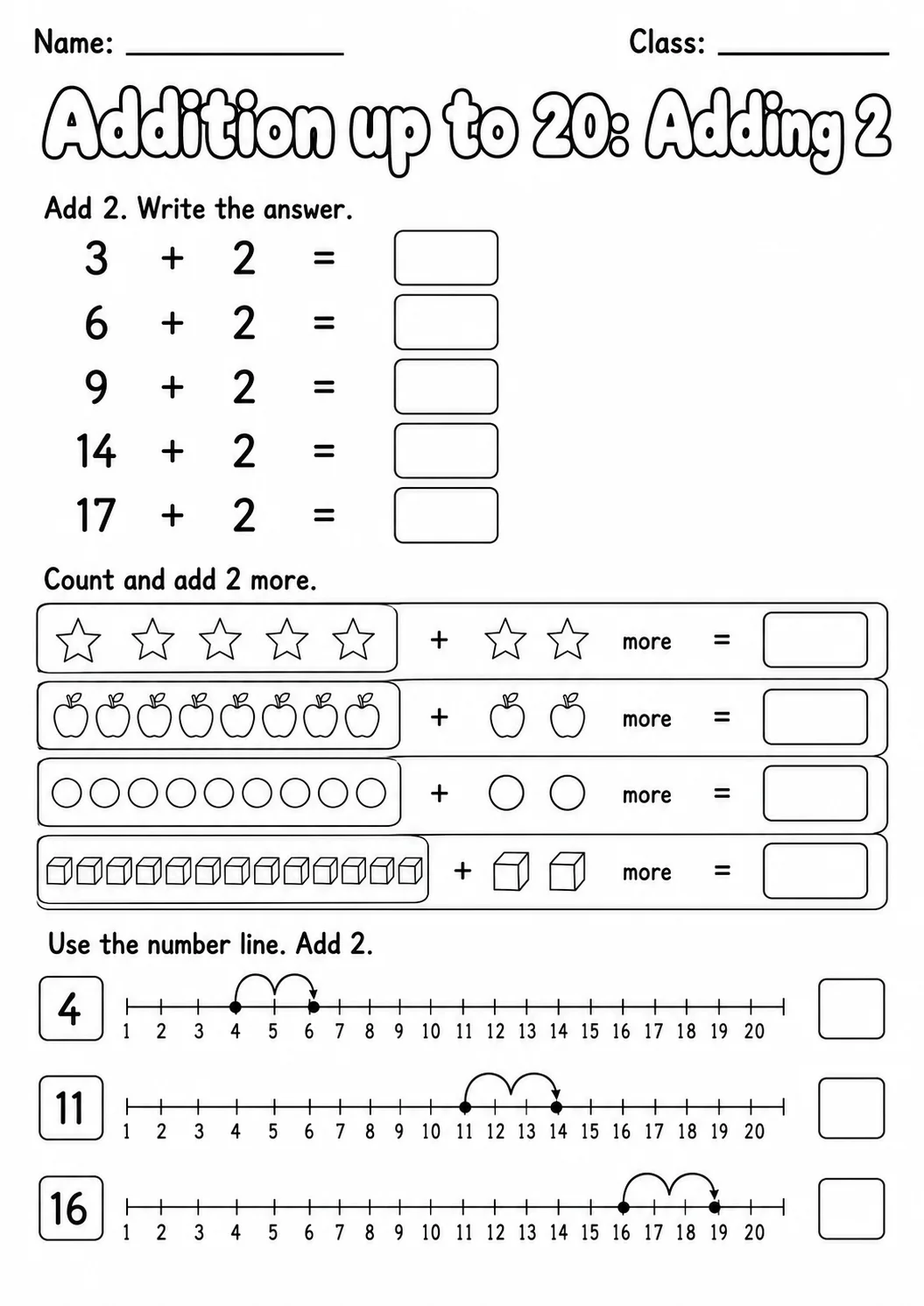 Grade 1 Addition up to 20 Math Worksheet Pack page 3 printable worksheet preview