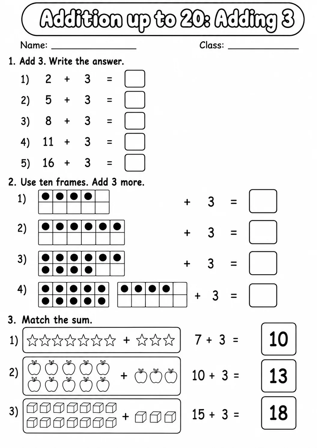 Grade 1 Addition up to 20 Math Worksheet Pack page 4 printable worksheet preview