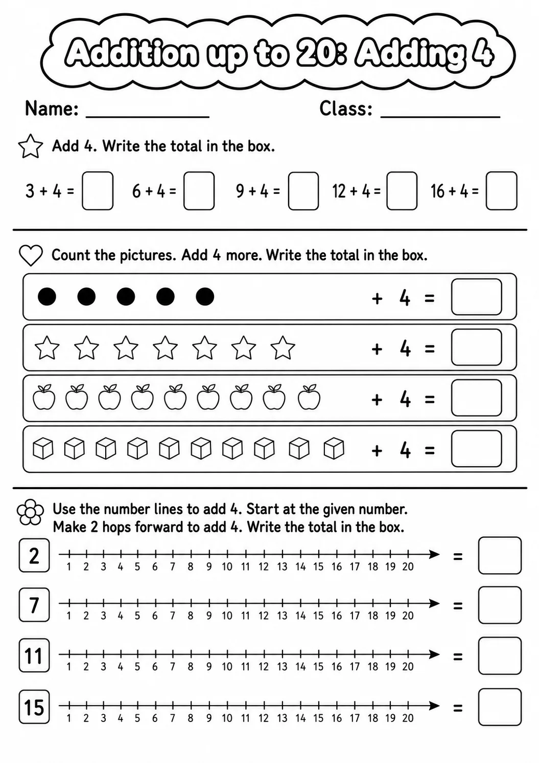 Grade 1 Addition up to 20 Math Worksheet Pack page 5 printable worksheet preview