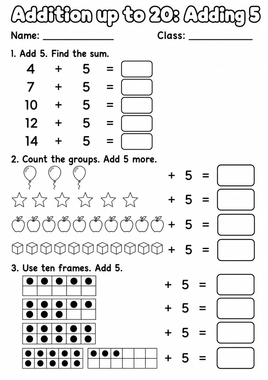 Grade 1 Addition up to 20 Math Worksheet Pack page 6 printable worksheet preview