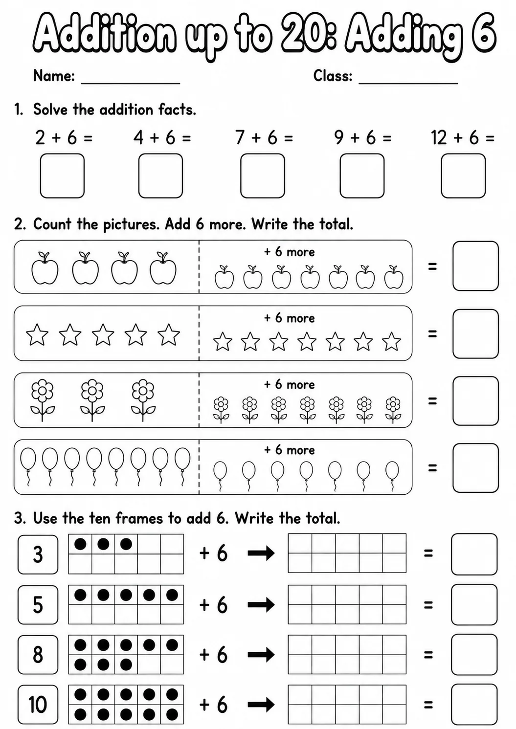 Grade 1 Addition up to 20 Math Worksheet Pack page 7 printable worksheet preview