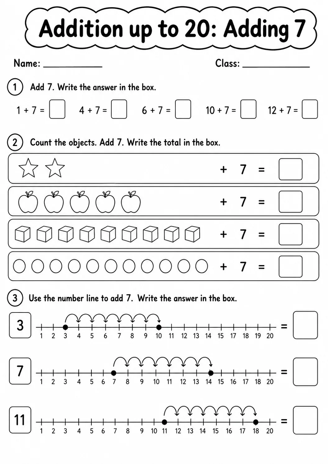 Grade 1 Addition up to 20 Math Worksheet Pack page 8 printable worksheet preview