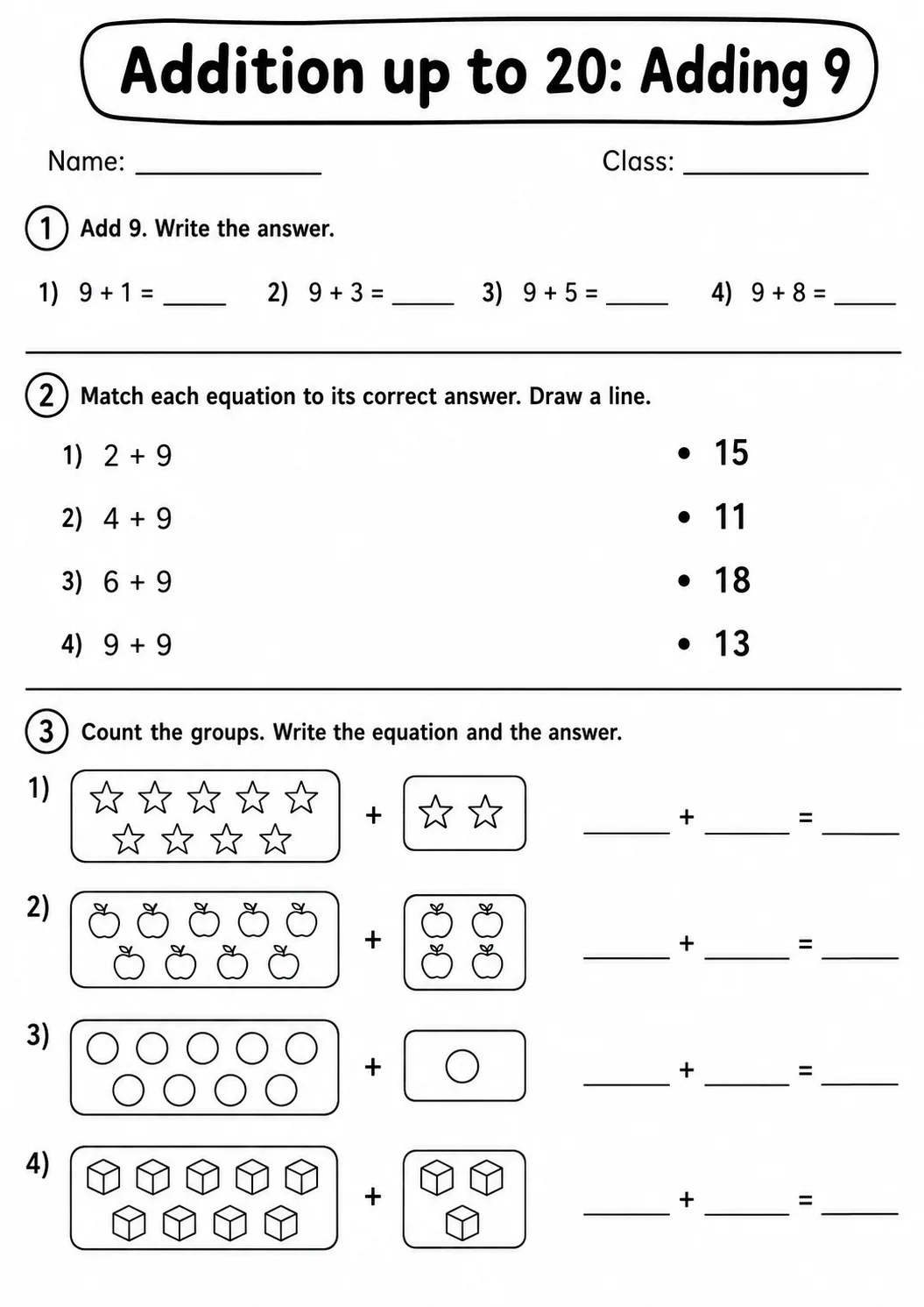 Grade 1 Addition up to 20 Math Worksheet Pack page 9 printable worksheet preview