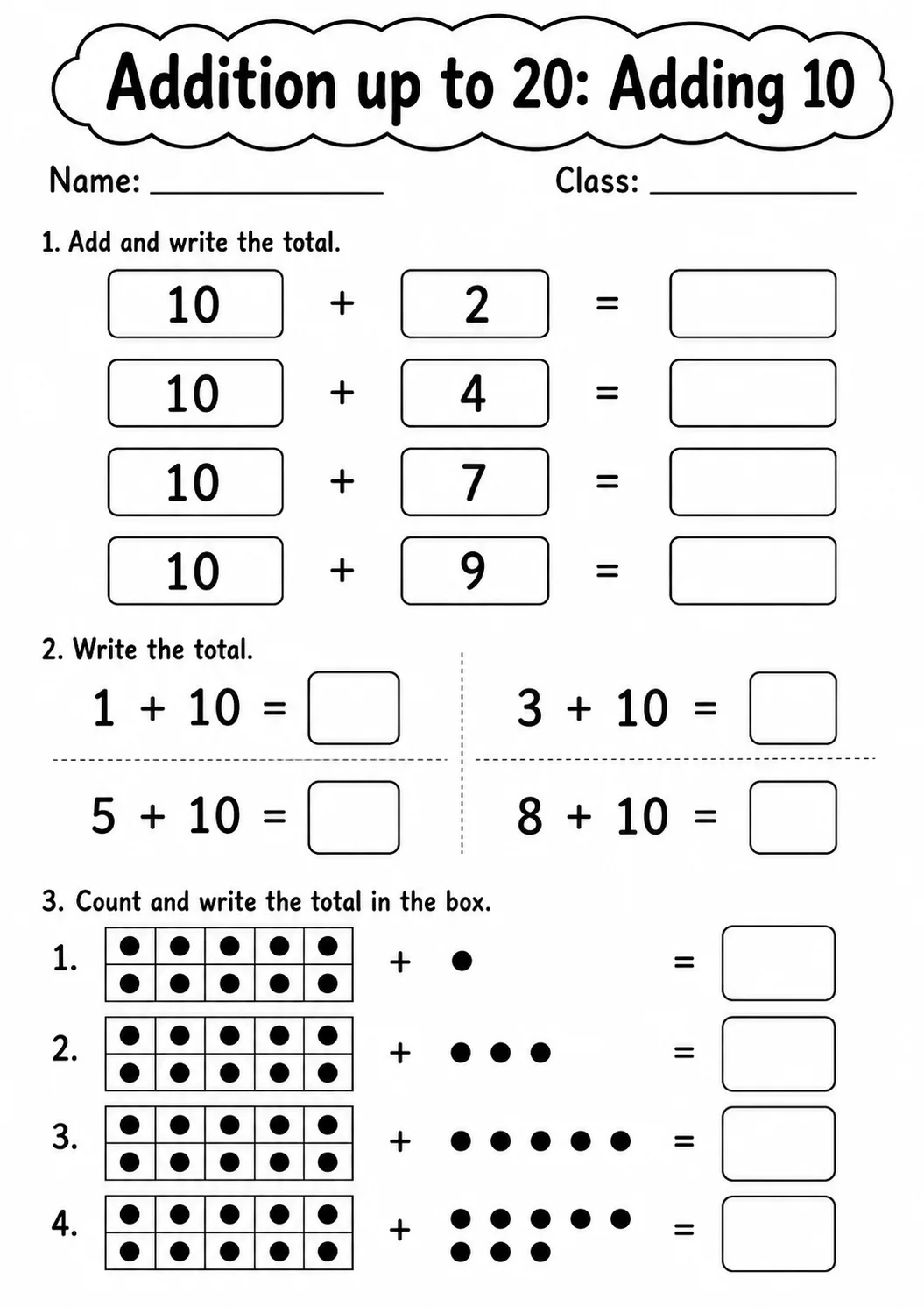 Grade 1 Addition up to 20 Math Worksheet Pack page 10 printable worksheet preview