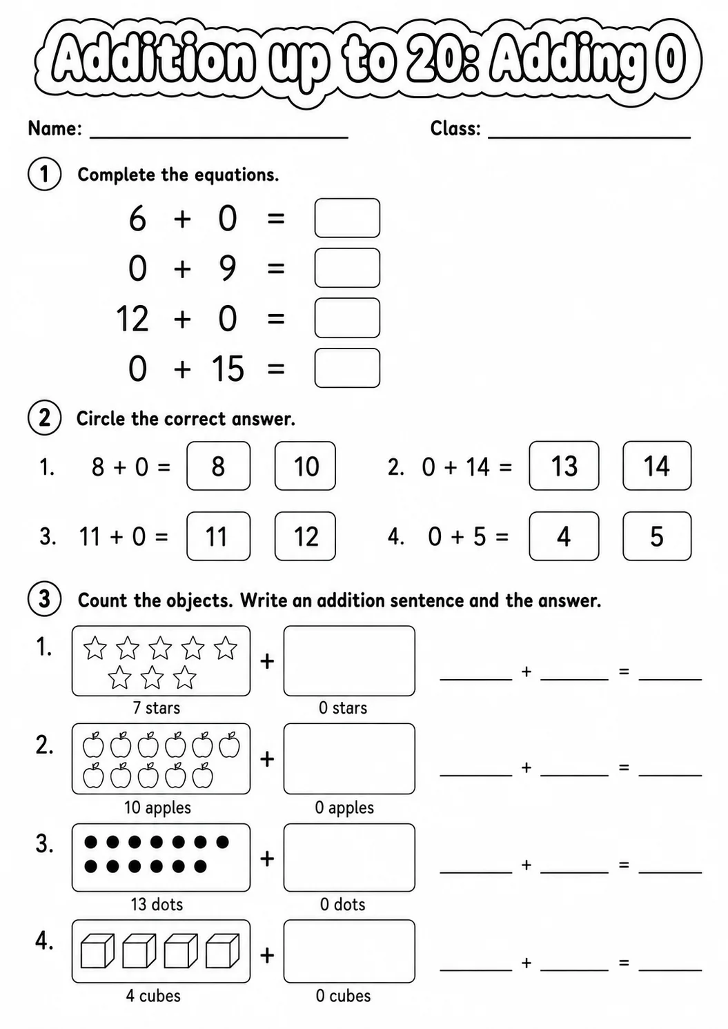 Grade 1 Addition up to 20 Math Worksheet Pack page 11 printable worksheet preview