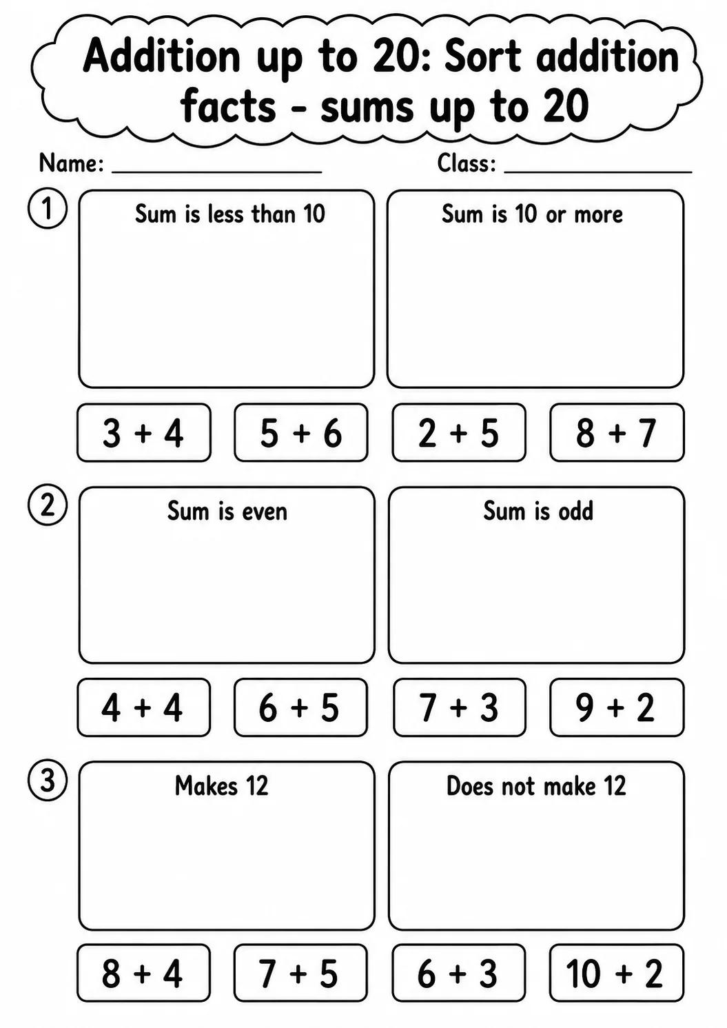 Grade 1 Addition up to 20 Math Worksheet Pack page 13 printable worksheet preview