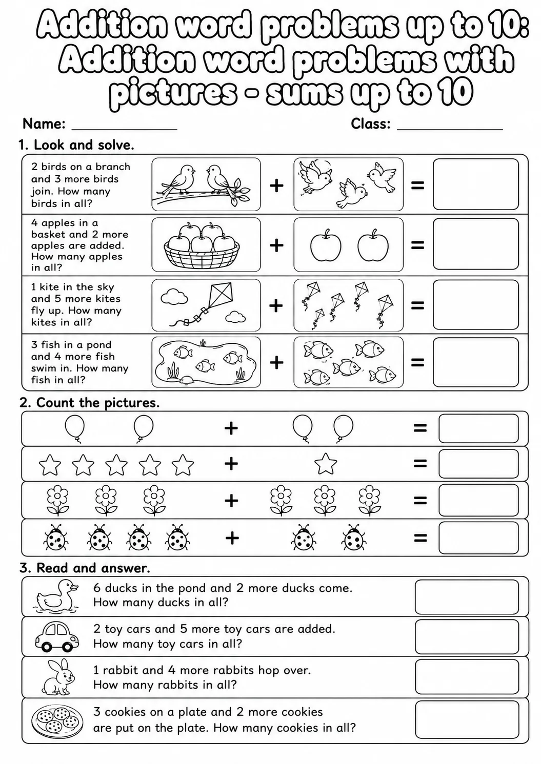 Grade 1 Addition Word Problems up to 10 Math Worksheet Pack printable worksheet pack preview
