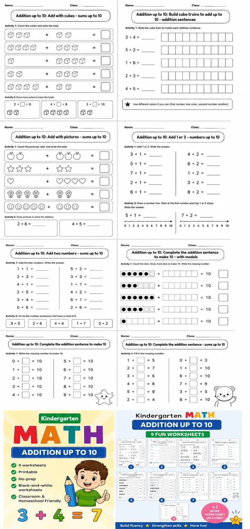 Grade 1 Complete The Equation Math Worksheet Pack printable worksheet pack preview