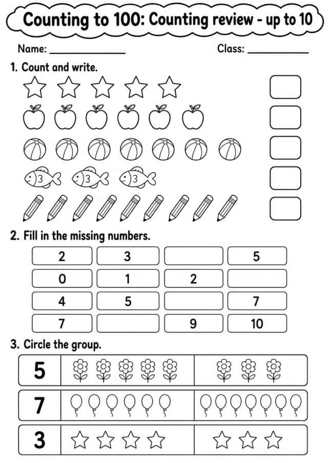 Grade 1 Counting to 100 Math Worksheet Pack