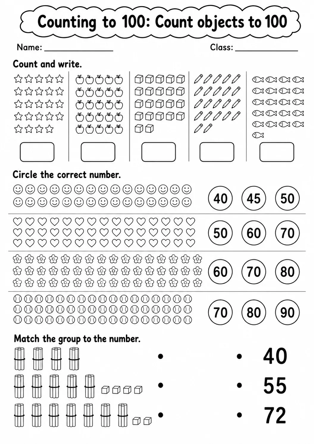 Grade 1 Counting to 100 Math Worksheet Pack page 5 printable worksheet preview