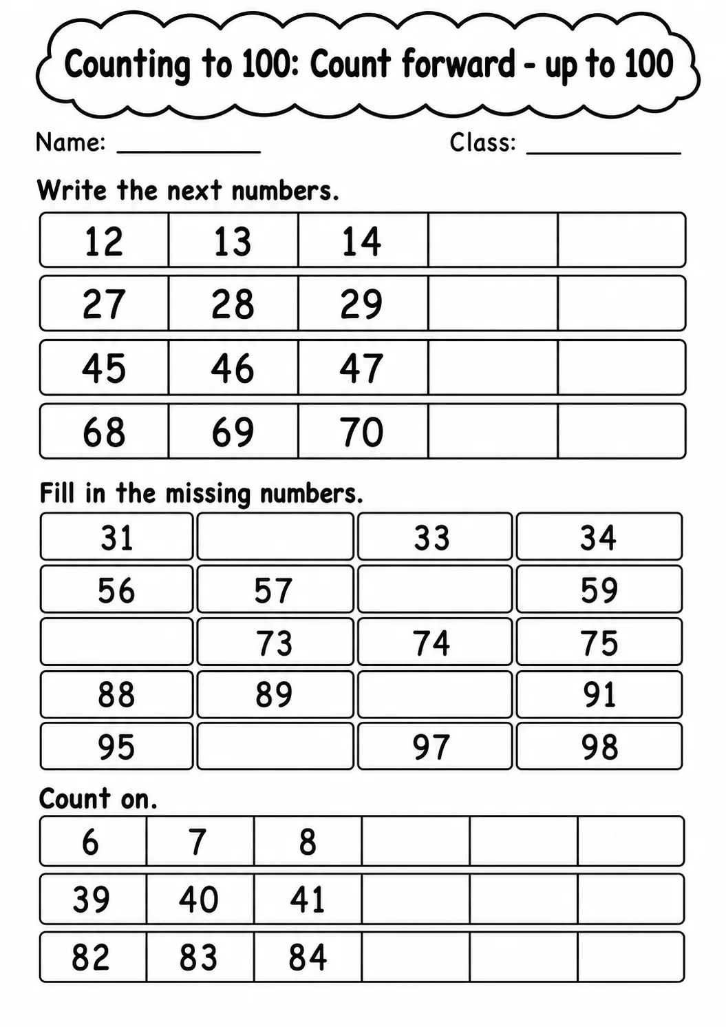 Grade 1 Counting to 100 Math Worksheet Pack page 6 printable worksheet preview