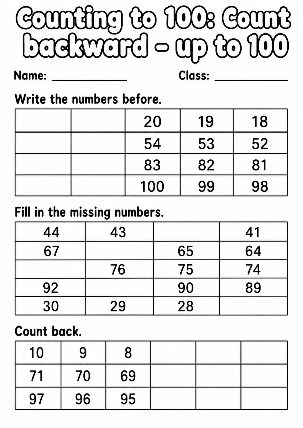 Grade 1 Counting to 100 Math Worksheet Pack page 7 printable worksheet preview