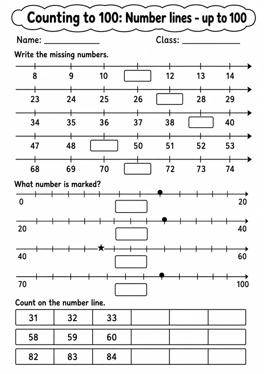 Grade 1 Counting to 100 Math Worksheet Pack page 8 printable worksheet preview
