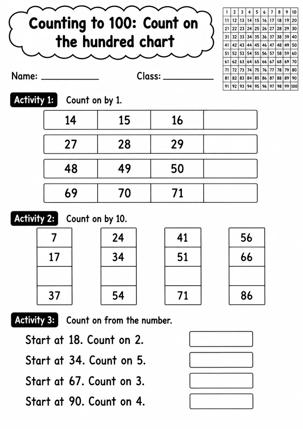Grade 1 Counting to 100 Math Worksheet Pack page 9 printable worksheet preview