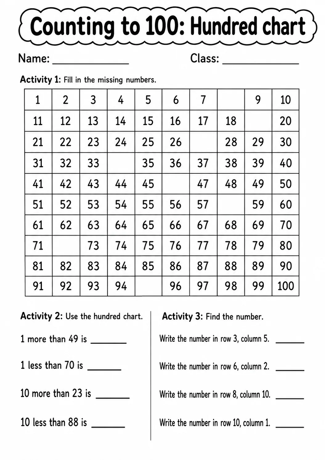 Grade 1 Counting to 100 Math Worksheet Pack page 10 printable worksheet preview