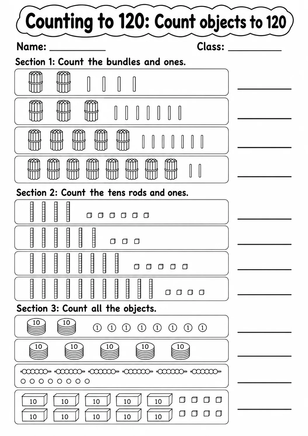 Grade 1 Counting to 120 Math Worksheet Pack page 2 printable worksheet preview