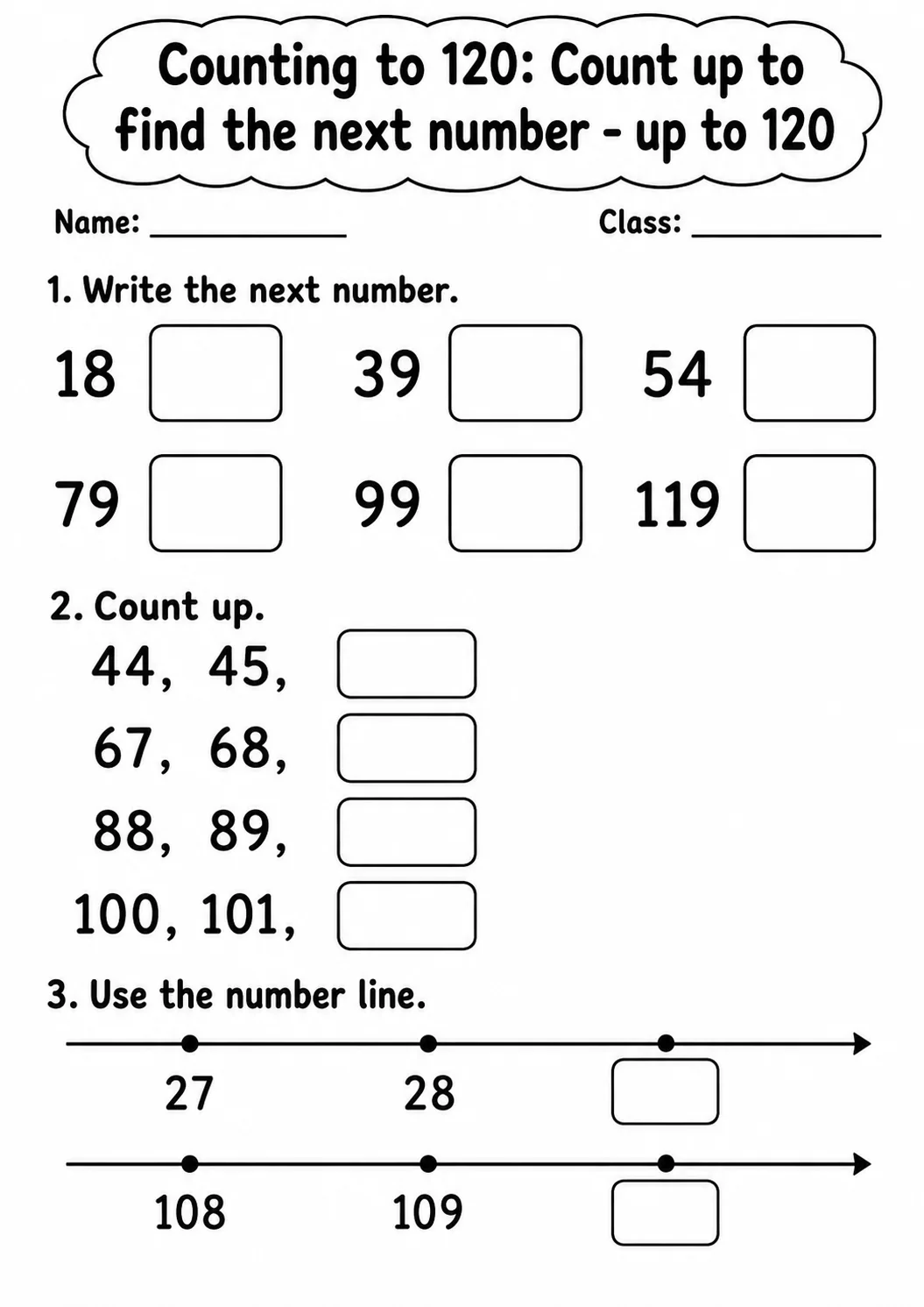 Grade 1 Counting to 120 Math Worksheet Pack page 3 printable worksheet preview