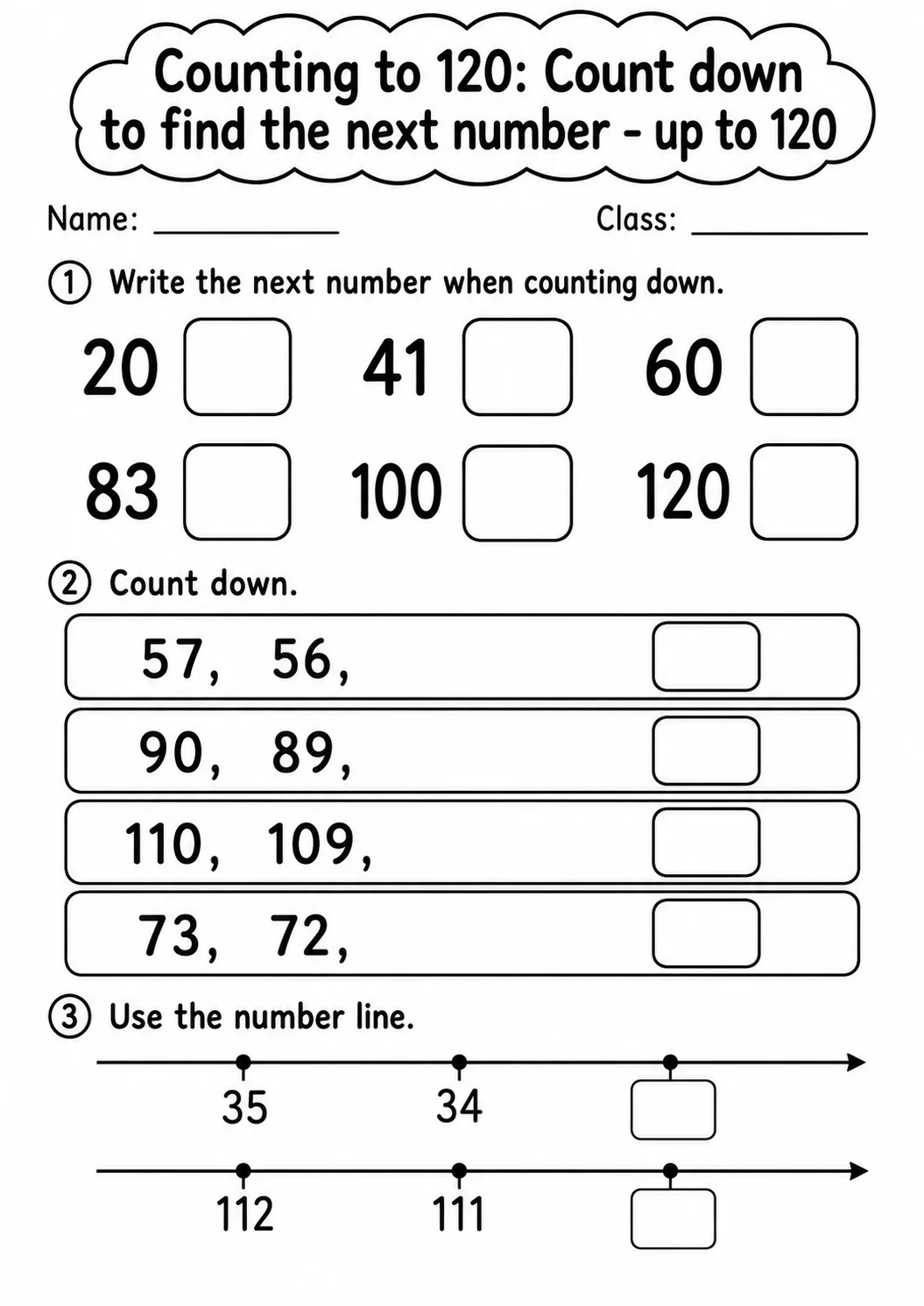 Grade 1 Counting to 120 Math Worksheet Pack page 4 printable worksheet preview