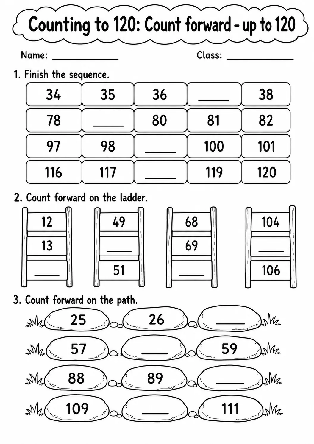Grade 1 Counting to 120 Math Worksheet Pack page 5 printable worksheet preview