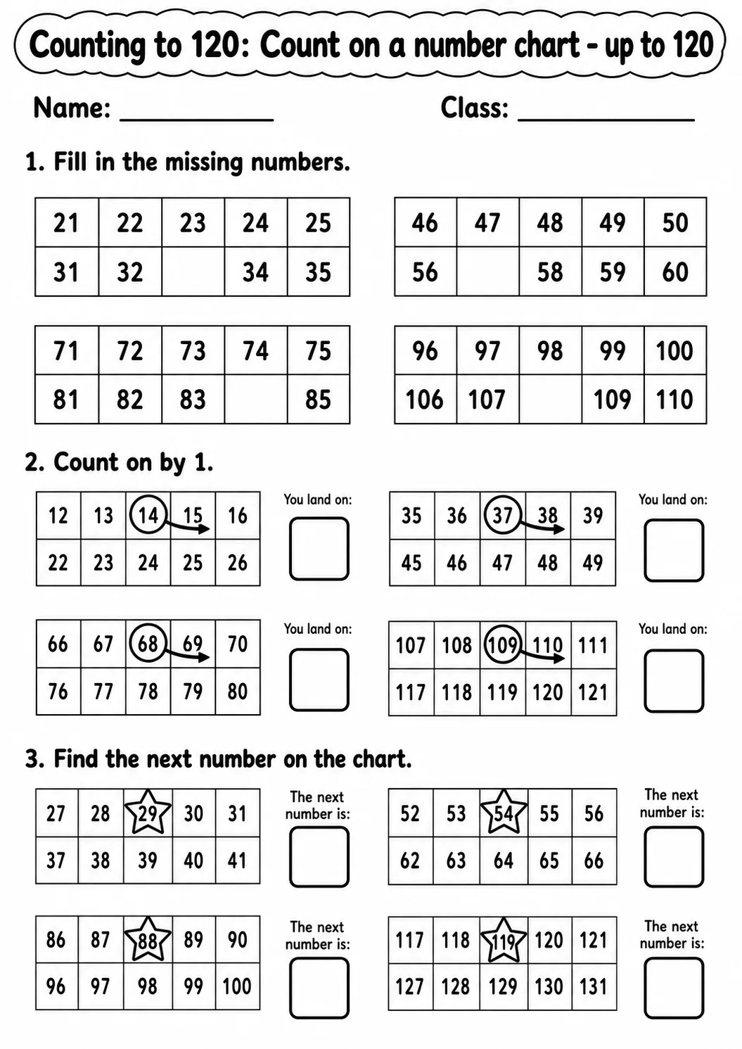 Grade 1 Counting to 120 Math Worksheet Pack page 7 printable worksheet preview