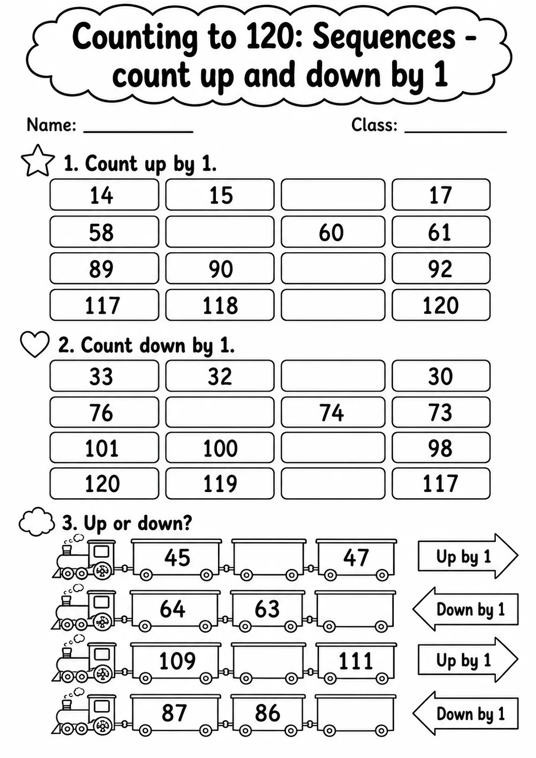 Grade 1 Counting to 120 Math Worksheet Pack page 8 printable worksheet preview
