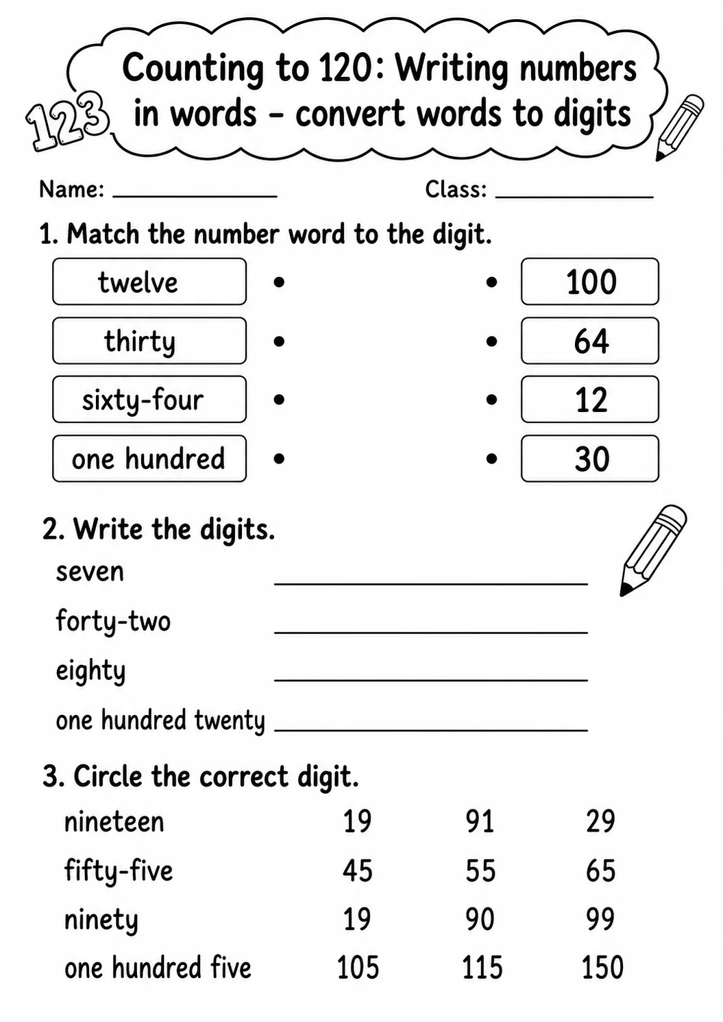 Grade 1 Counting to 120 Math Worksheet Pack page 9 printable worksheet preview